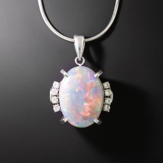 Estate Opal and Diamond Drop Pendant - 2