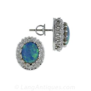 Estate Opal and Diamond Earrings