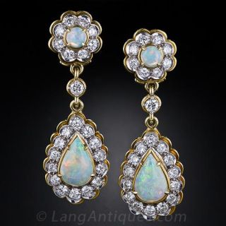 Estate Opal and Diamond Earrings