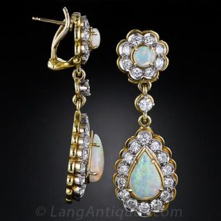 Estate Opal and Diamond Earrings