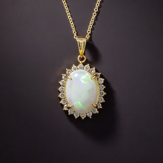 Estate Opal and Diamond Halo Pendant - 3