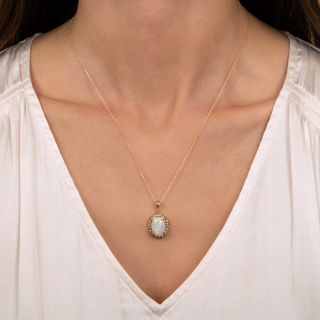 Estate Opal and Diamond Halo Pendant