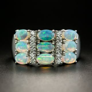 Estate Opal and Diamond Three Row Band Ring - 2