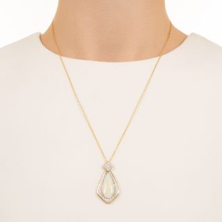 Estate Opal and Pavé Diamond Drop Pendant