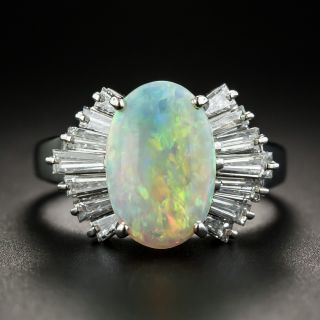 Estate Opal Cabochon and Baguette Diamond Ring - 1