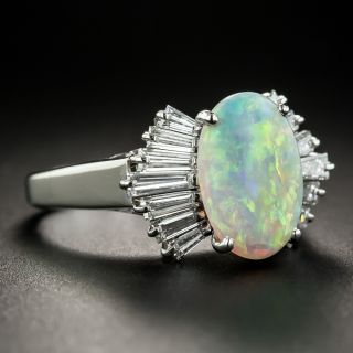 Estate Opal Cabochon and Baguette Diamond Ring