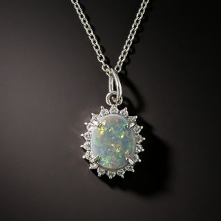 Estate Opal Cabochon and Diamond Pendant - 2