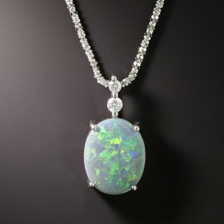 Estate Opal Diamond Platinum Pendant - 2