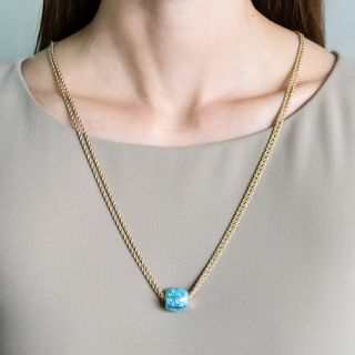 Estate Opal Inlay Barrel Pendant with Double Rope Chain