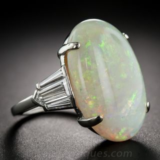 Estate Opal, Platinum and Diamond Ring
