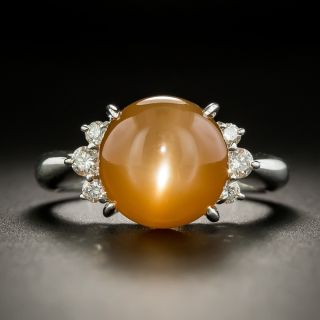 Estate Orange Cats-Eye Moonstone and Diamond Ring - 1