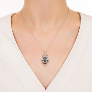 Estate Oval Aquamarine and Diamond Pendant Necklace