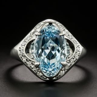 Estate Oval Aquamarine and Diamond Ring - 3