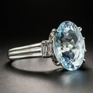 Estate Oval Aquamarine Platinum Diamond Ring