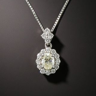 Estate Oval Diamond Platinum Drop Necklace - 2