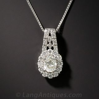 Estate Oval Diamond Platinum Pendant 