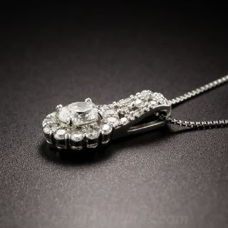 Estate Oval Diamond Platinum Pendant 