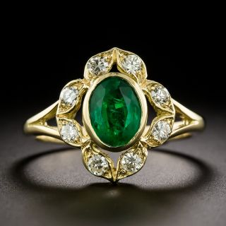 Estate Oval Emerald and Diamond 18K Ring, French - 3
