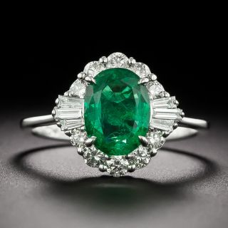 Estate Oval Emerald and Diamond Halo Ring - GIA  - 2