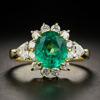Estate Oval Emerald Diamond Ring 18K - 1