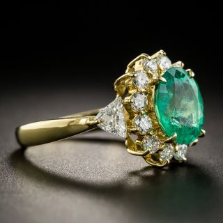 Estate Oval Emerald Diamond Ring 18K
