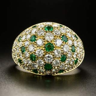 Estate Pavé Diamond and Emerald Dome Ring - 2