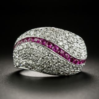 Estate Pavé Diamond and Ruby Ring - 1