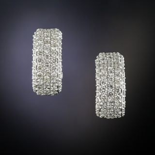 Estate Pavé Diamond Half Hoop Earrings - 2