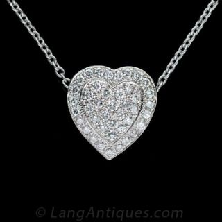 Estate Pavé Diamond Heart Pendant - 2
