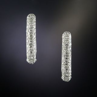 Estate Pavé Diamond Hoop Earrings - 2