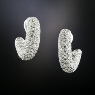 Estate Diamond Pave Hoop Clip Earrings - 2