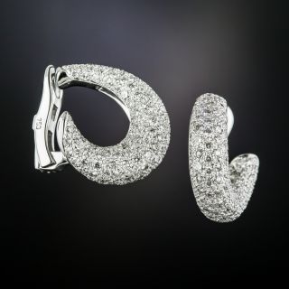 Estate Pavé Diamond Platinum Hoop Earrings