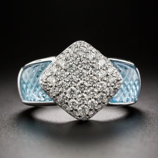 Estate Pave-Set Diamond And Blue Topaz Ring - 3