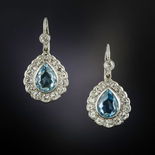 Estate Pear-Cut Aquamarine and Diamond Dangle Earrings - 1