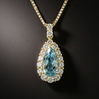 Estate Pear Shape Aquamarine and Diamond Pendant - 2