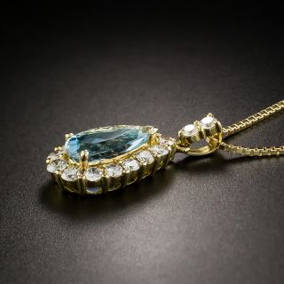 Estate Pear Shape Aquamarine and Diamond Pendant