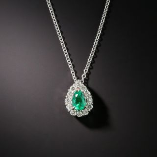 Estate Pear Shape Emerald Diamond Pendant Necklace - 4