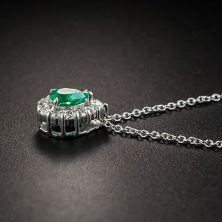 Estate Pear Shape Emerald Diamond Pendant Necklace