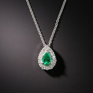 Estate Pear Shape Emerald Diamond Pendant Necklace - 4