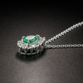 Estate Pear Shape Emerald Diamond Pendant Necklace