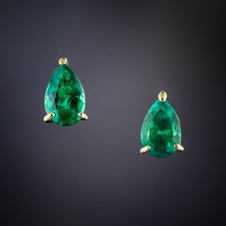 Estate Pear Shape Emerald Studs - 1