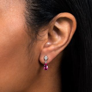 Estate Pear-Shaped Pink Tourmaline and Diamond Earrings