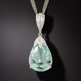Estate Pear-Shaped 44.00 Carat Aquamarine and Diamond Pendant - 2
