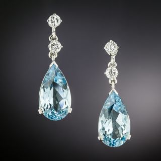 Estate Pear-Shaped Aquamarine and Diamond Drop Earrings - 2