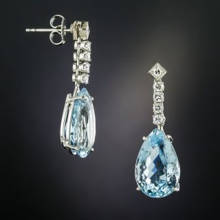 Estate Pear-Shaped Aquamarine and Diamond Drop Earrings - 2