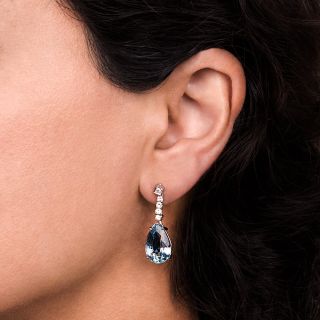 Estate Pear-Shaped Aquamarine and Diamond Drop Earrings