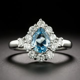 Estate Pear-Shaped Aquamarine and Diamond Halo Ring - 3