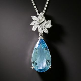 Estate Pear-Shaped Aquamarine and Diamond Pendant - 3