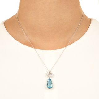 Estate Pear-Shaped Aquamarine and Diamond Pendant