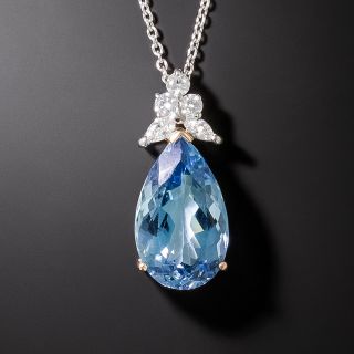 Estate Pear-Shaped Aquamarine And Diamond Pendant - 2